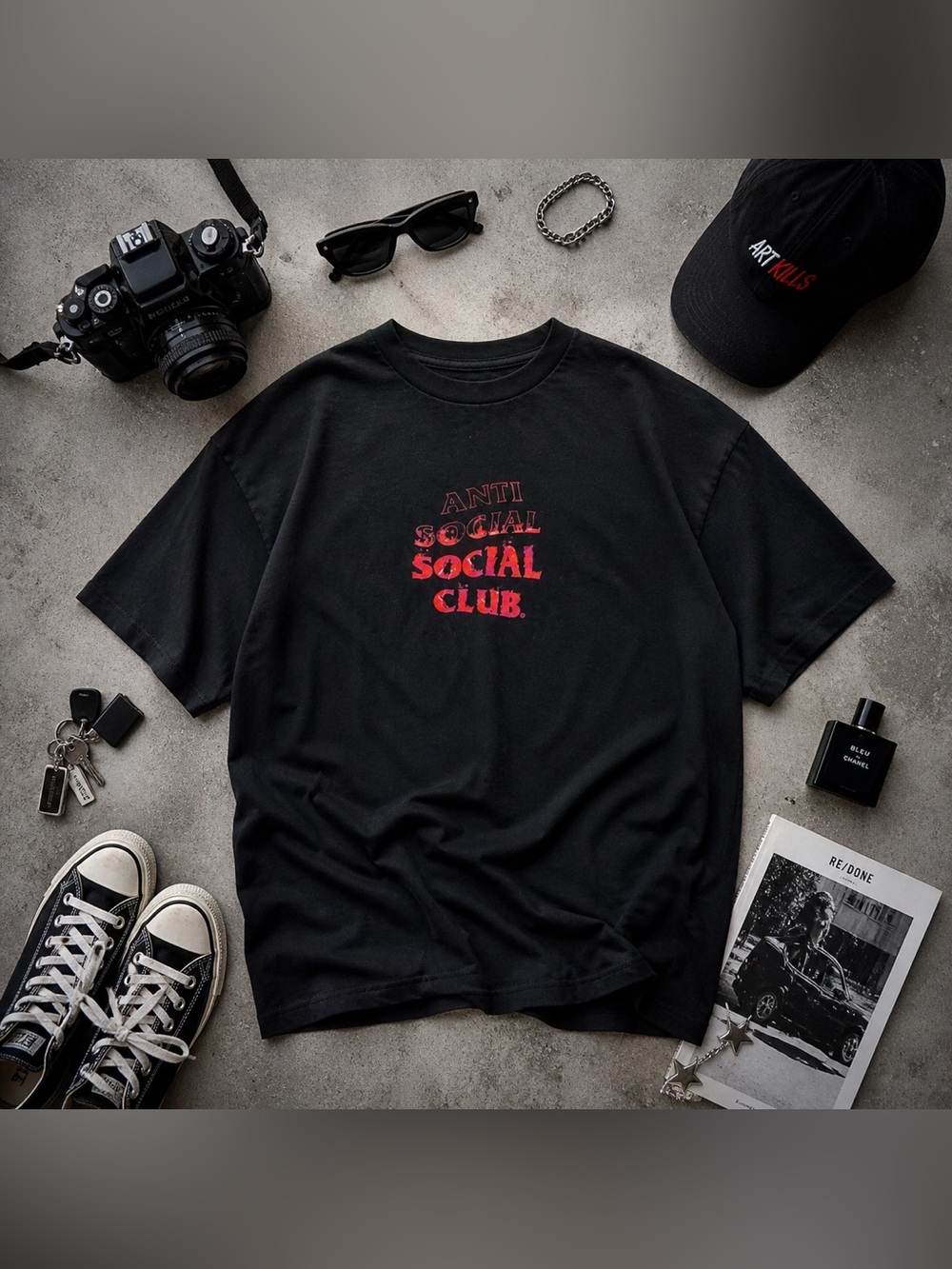 Anti Social Social Club “A Fire Inside” Pink Flame Tee – Size Large